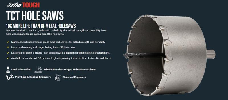 TCT Hole Saws Offer Up To 10X More Life Than Bi-Metal Holesaws